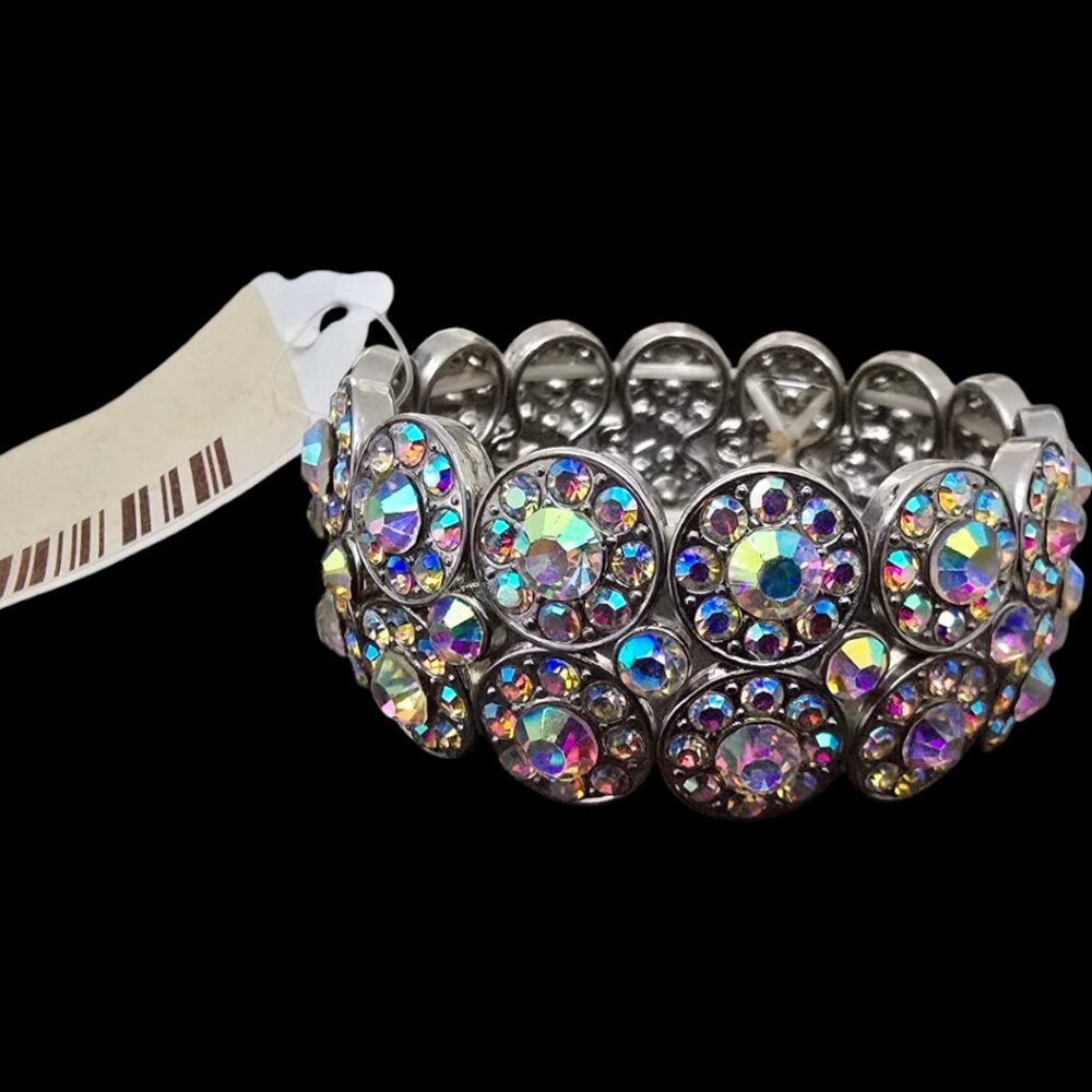 Rhinestone AB Silver Pave Sparkly Stretch Bracelet